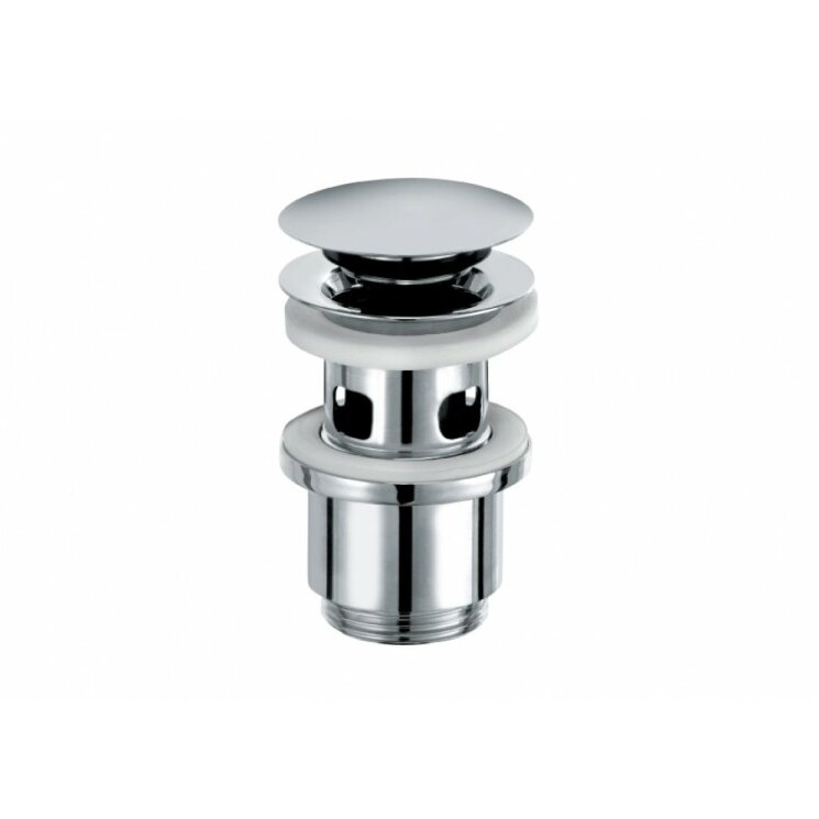 1042405-00 Донный клапан, Kludi, для раковин с переливом, нажимной Push-Open, 1 1/4", форма крышки-круглая, диаметр крышки, мм-63.5, материал крышки-металл, цвет-хром