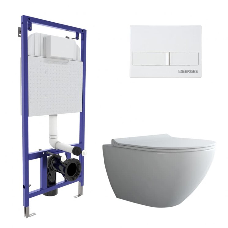 043271 Комплект BERGES: инсталляция NOVUM, кнопка L1, унитаз PUMA Rimless 51 см, сидение дюропласт Toma Slim SO